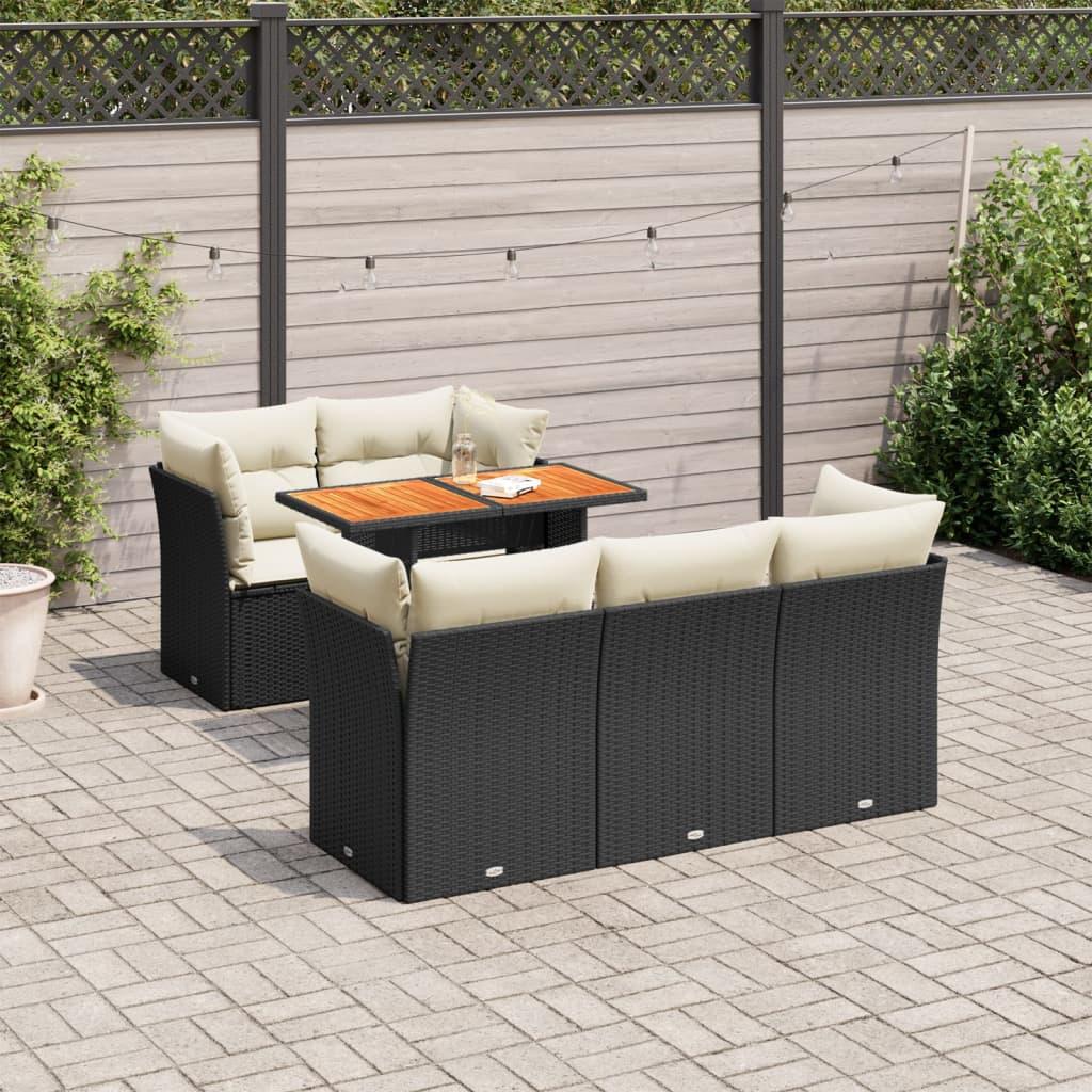 Sofasæt til haven - 6 dele med hynder i sort polyrattan