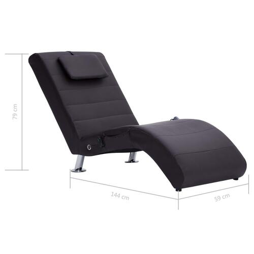 Chaiselong med massagefunktion og pude kunstlæder brun