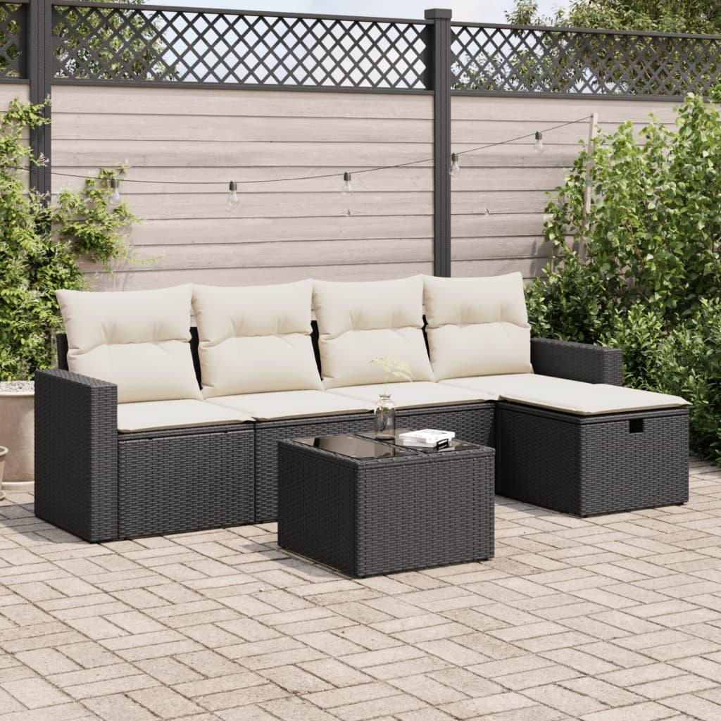 Sofasæt til haven 6 dele med hynder polyrattan sort
