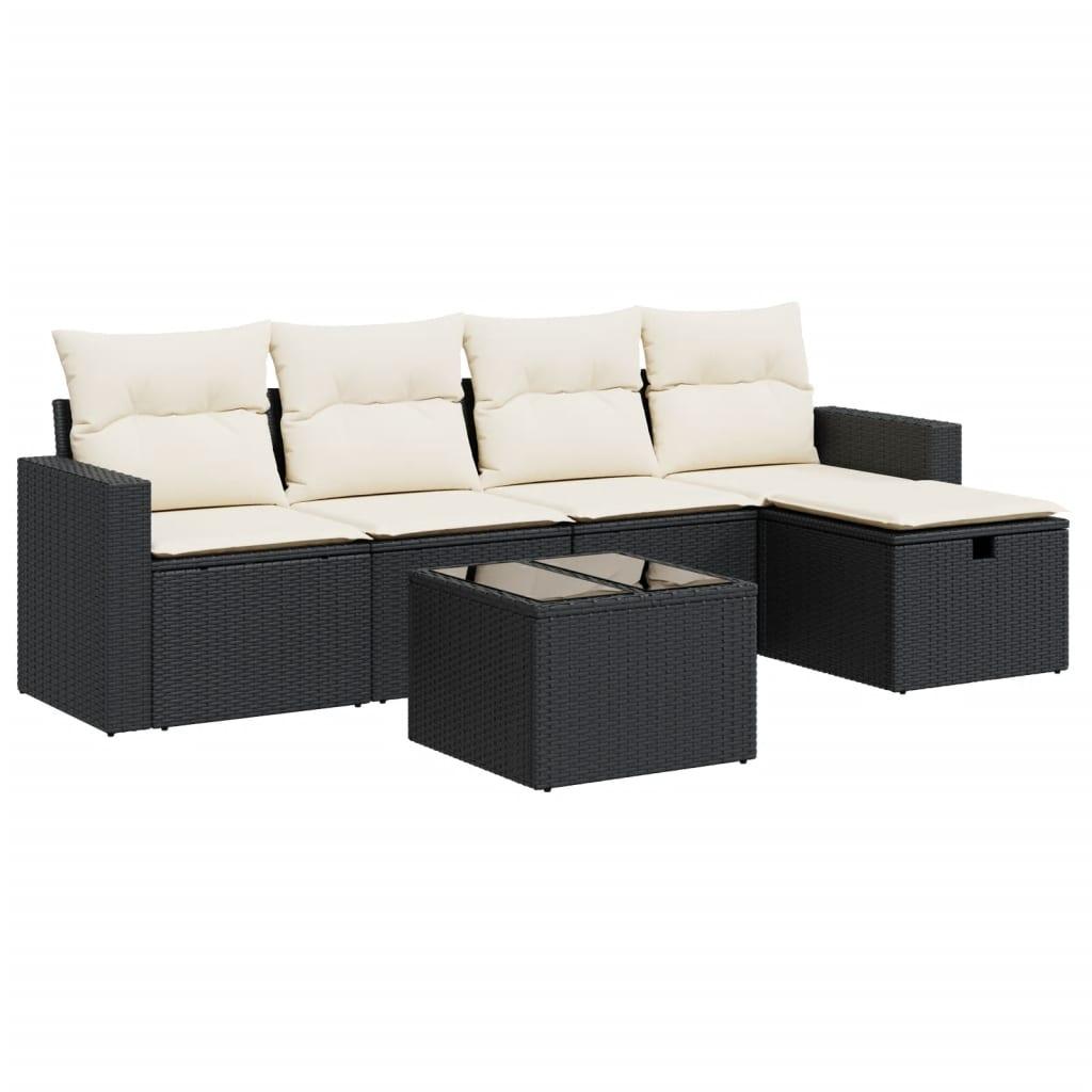 Sofasæt til haven 6 dele med hynder polyrattan sort