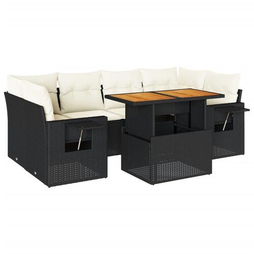 Sofasæt til haven 7 dele med hynder polyrattan sort