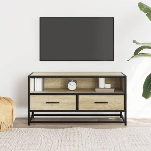 Tv-bord 80x34,5x40 cm konstrueret træ og metal sonoma-eg