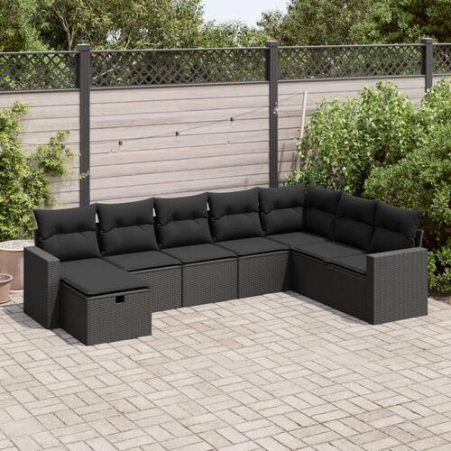 Sofasæt til haven 8 dele med hynder polyrattan sort