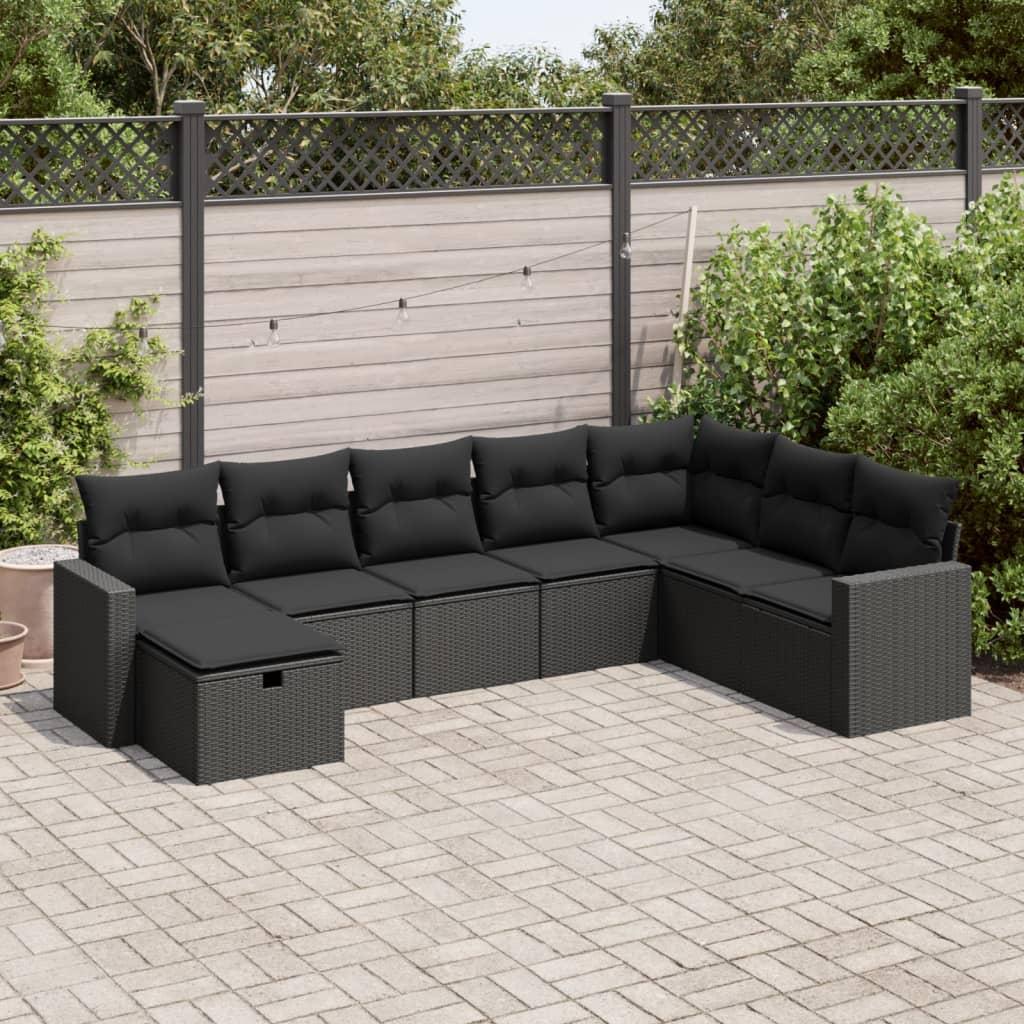 Sofasæt til haven 8 dele med hynder polyrattan sort