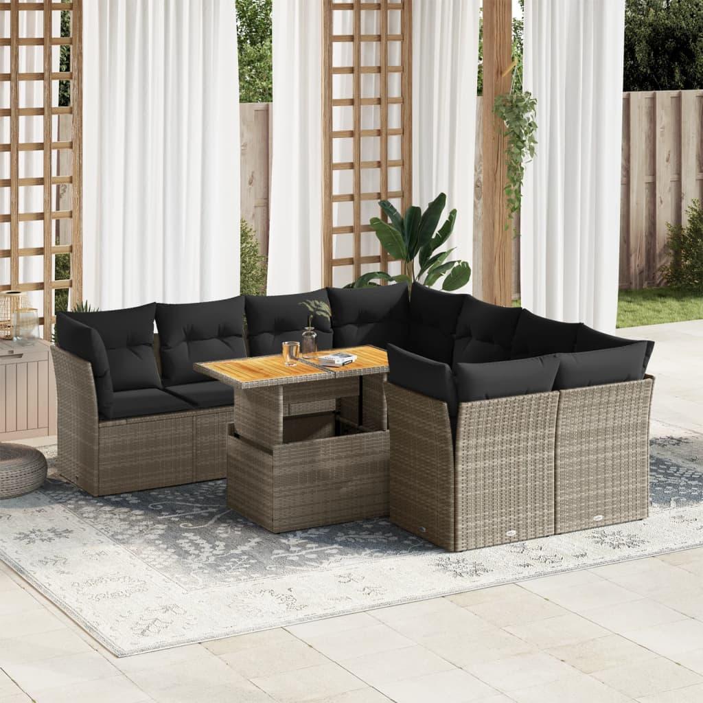 Sofasæt til haven 9 dele med hynder polyrattan grå