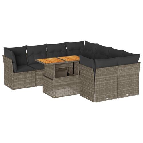 Sofasæt til haven 9 dele med hynder polyrattan grå