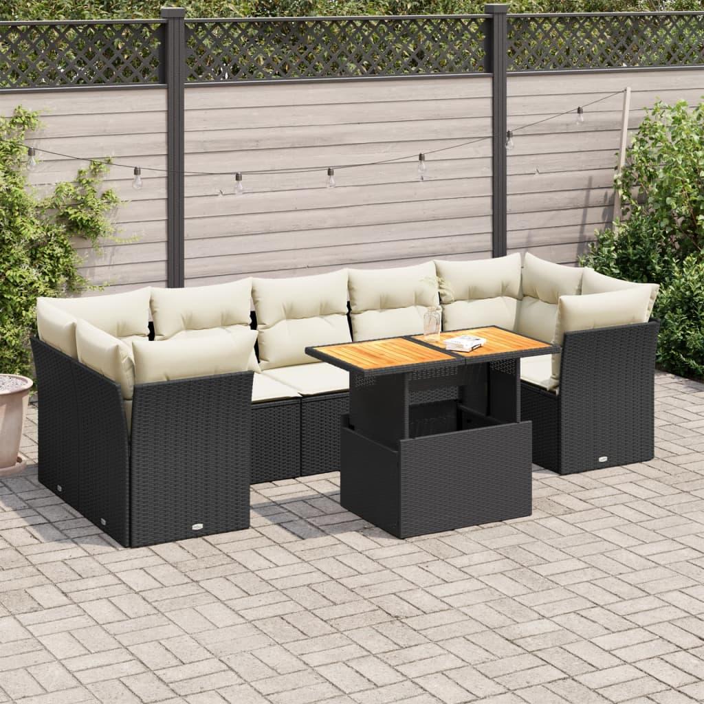 Havesofasæt i polyrattan - 8 dele med hynder, sort billede