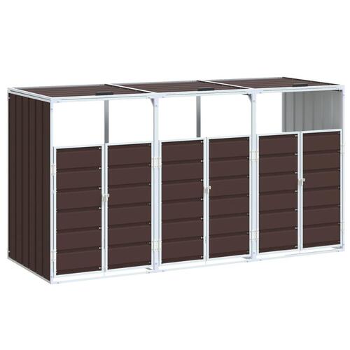 Skraldespandsskjuler 216x81x115 cm 3 rum stål brun