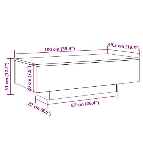Sofabord 100x49,5x31 cm konstrueret træ kunsteg