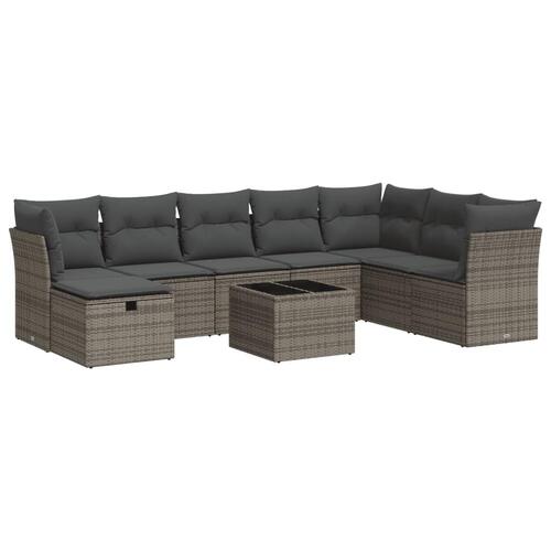Sofasæt til haven 9 dele med hynder polyrattan grå