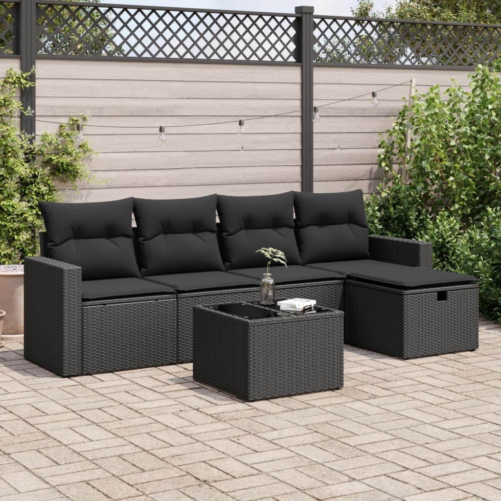 Sofasæt til haven 6 dele med hynder polyrattan sort