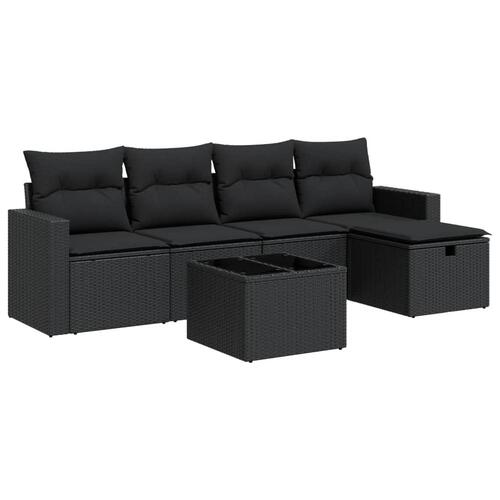 Sofasæt til haven 6 dele med hynder polyrattan sort