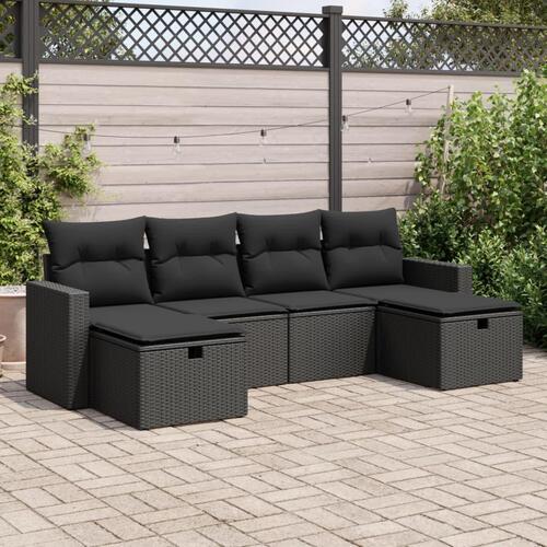 Sofasæt til haven 6 dele med hynder polyrattan sort