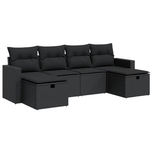 Sofasæt til haven 6 dele med hynder polyrattan sort