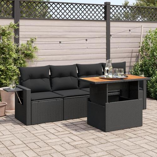 Sofasæt til haven 5 dele med hynder polyrattan sort