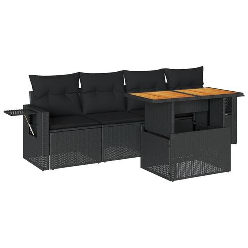 Sofasæt til haven 5 dele med hynder polyrattan sort
