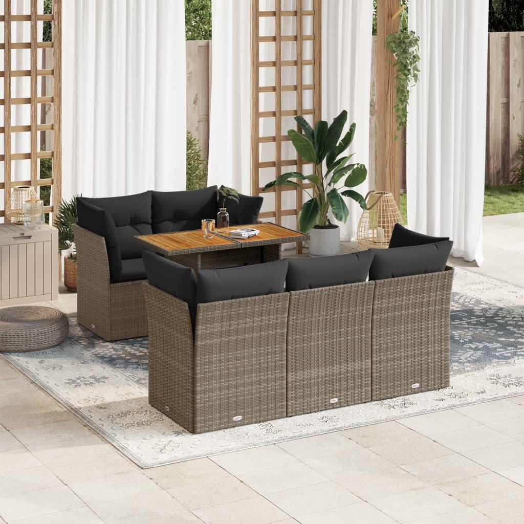 Sofasæt til haven i polyrattan - 6 dele med hynder, grå