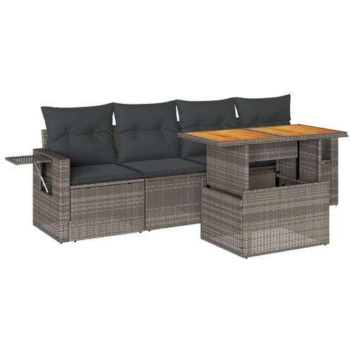 Sofasæt 5 dele med hynder polyrattan grå