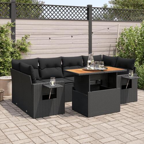 Sofasæt til haven 7 dele med hynder polyrattan sort