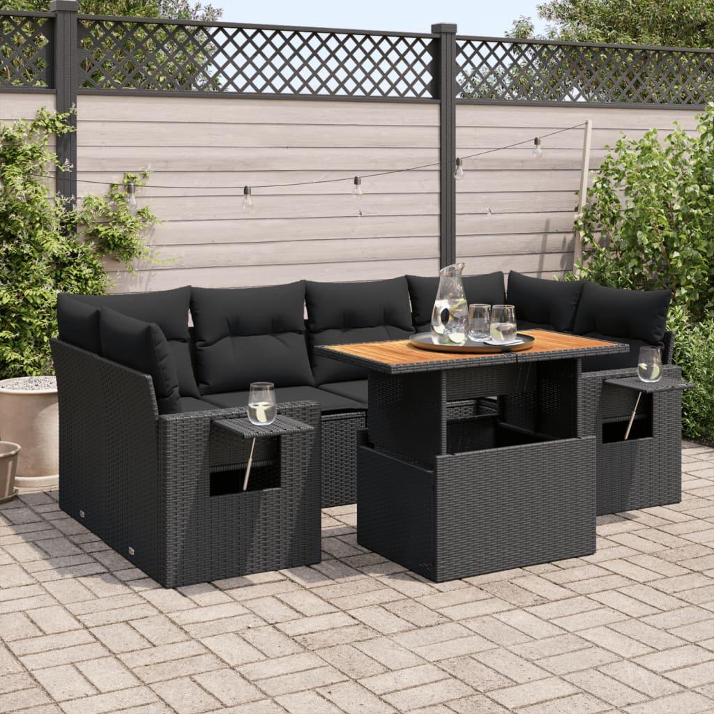 Sofasæt til haven 7 dele med hynder polyrattan sort