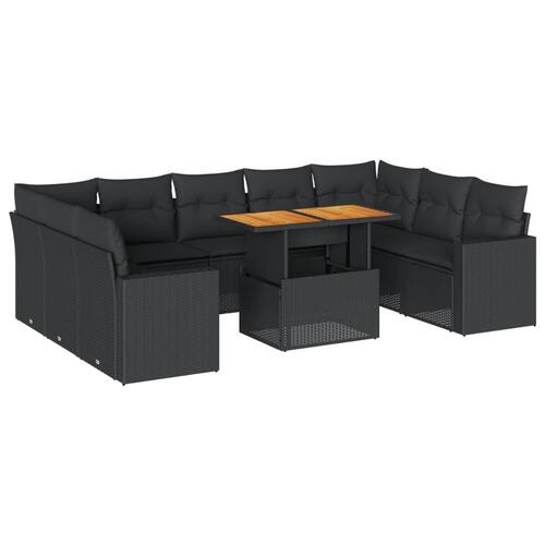 Sofasæt til haven 10 dele med hynder polyrattan sort