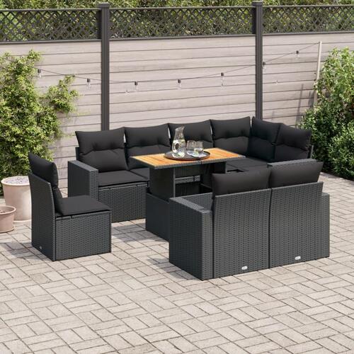 Sofasæt til haven 9 dele med hynder polyrattan sort