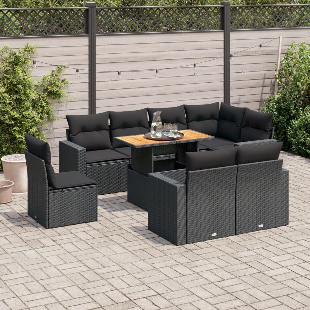 Sofasæt til haven 9 dele med hynder polyrattan sort