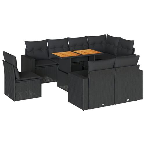 Sofasæt til haven 9 dele med hynder polyrattan sort