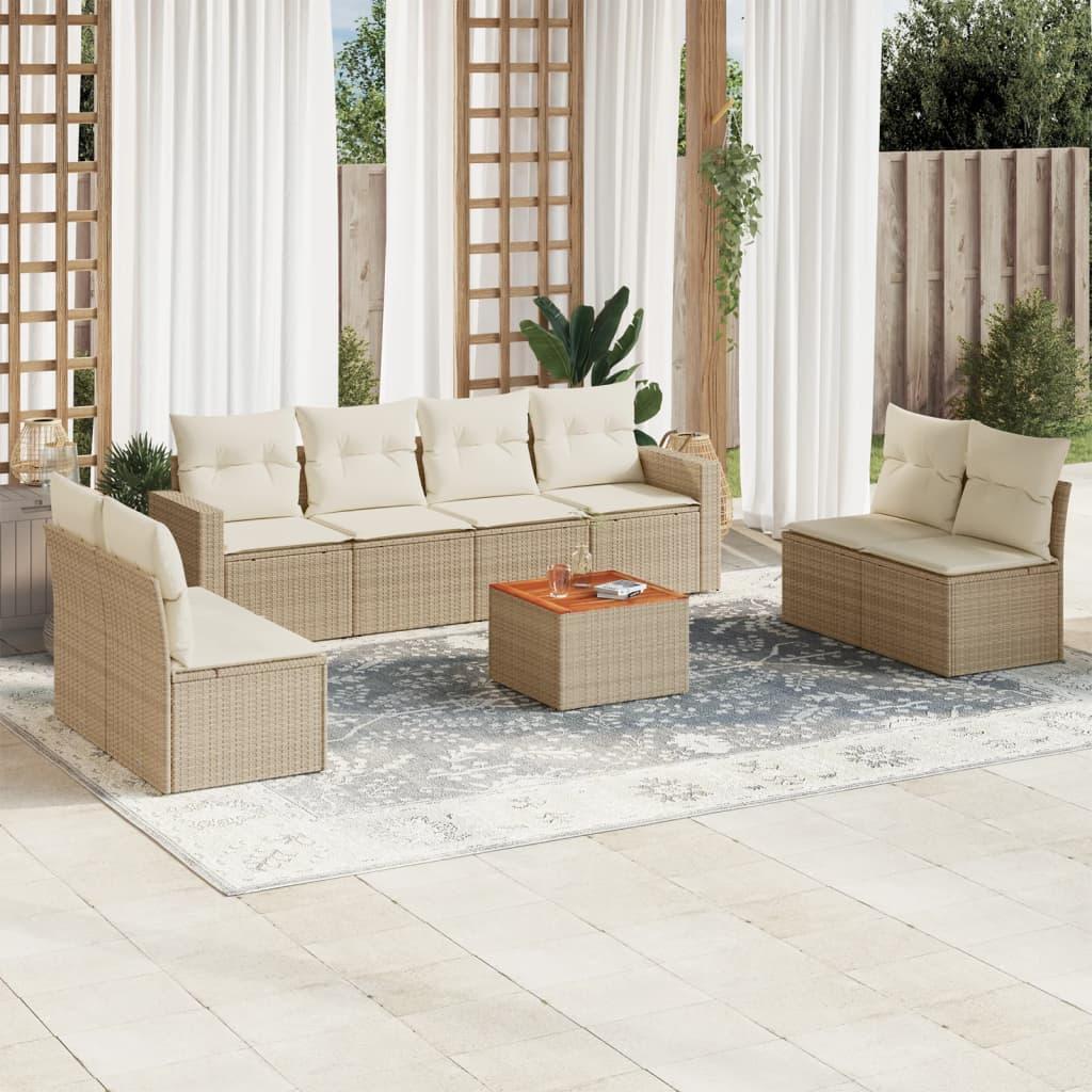 Sofasæt til haven 9 dele med hynder i polyrattan beige