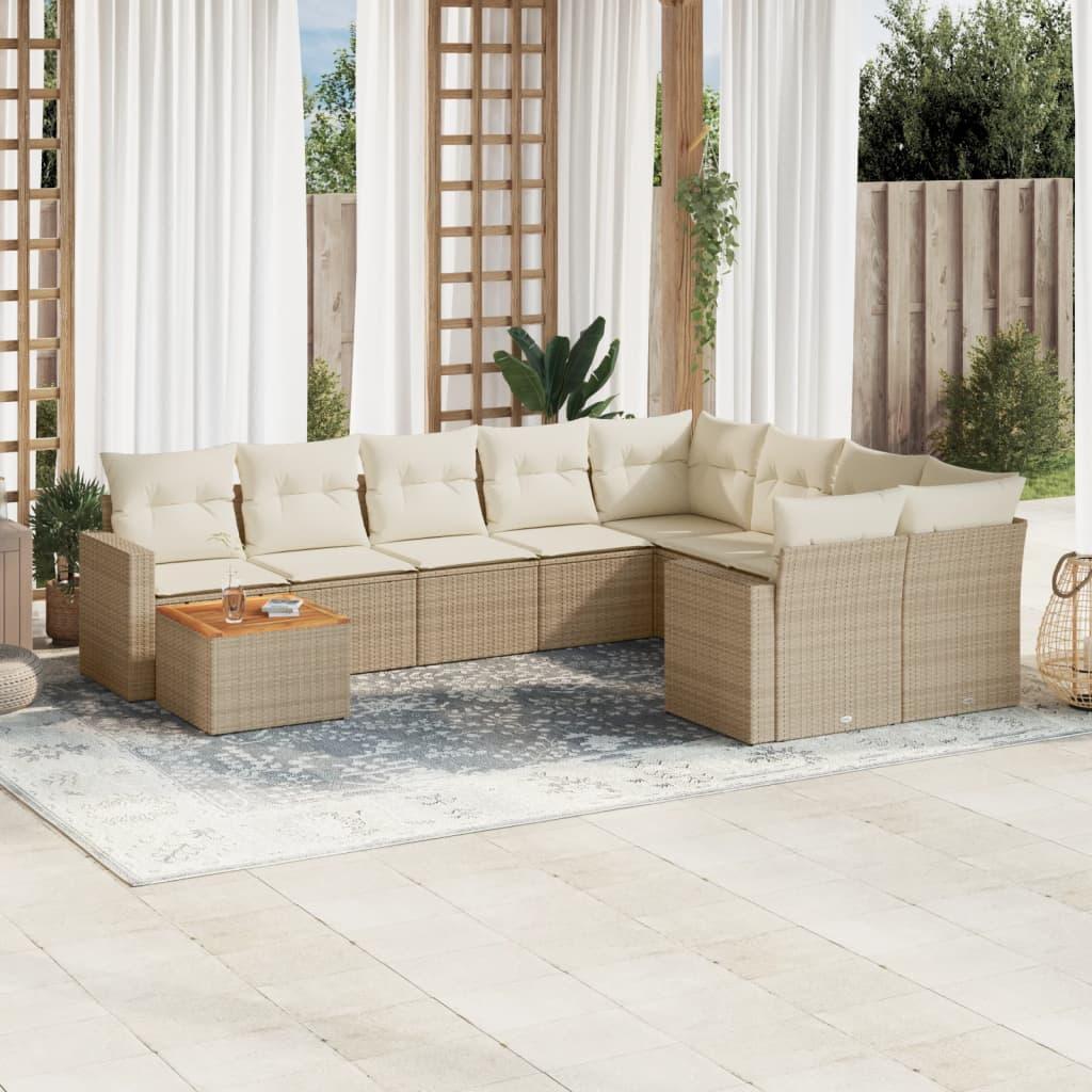 Sofasæt til haven 10 dele med hynder polyrattan beige billede