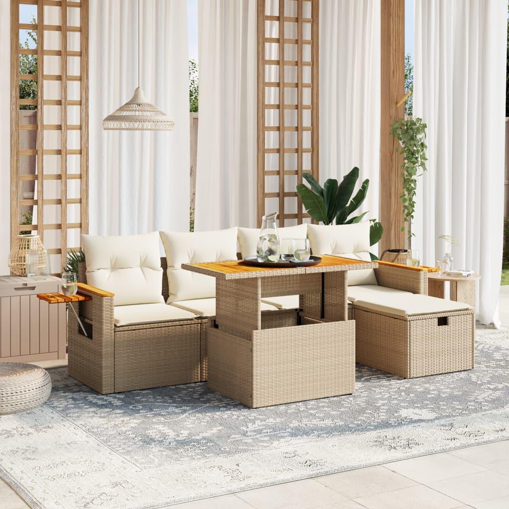 Sofasæt til haven 6 dele med hynder polyrattan beige