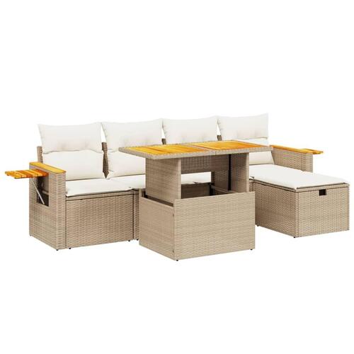 Sofasæt til haven 6 dele med hynder polyrattan beige