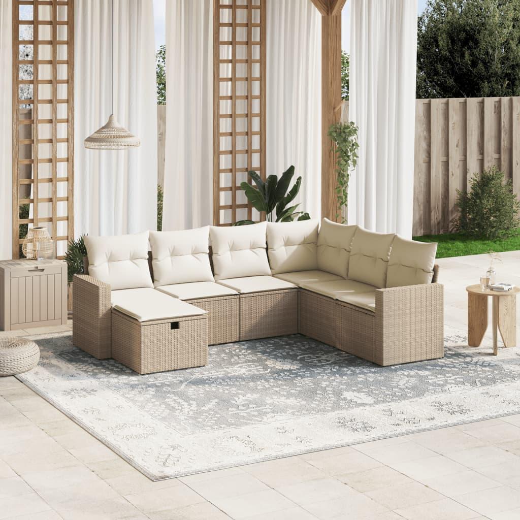 Sofasæt til haven 7 dele med hynder polyrattan beige