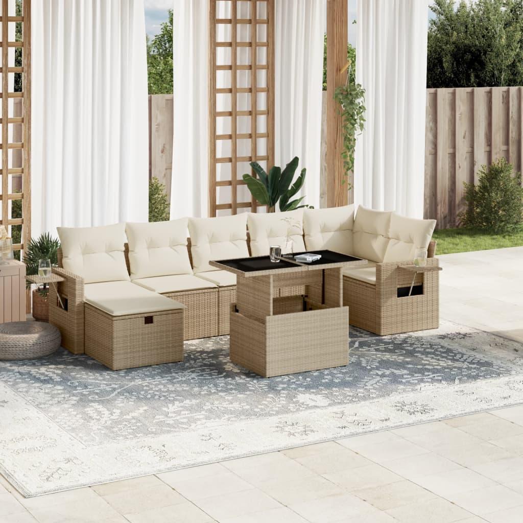 Sofasæt til haven 8 dele med hynder polyrattan beige