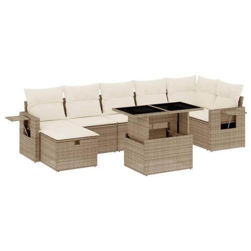 Sofasæt til haven 8 dele med hynder polyrattan beige