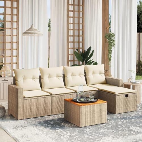 Sofasæt til haven 6 dele med hynder polyrattan beige