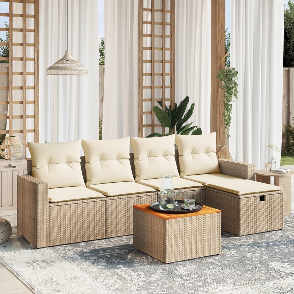 Sofasæt til haven 6 dele med hynder polyrattan beige