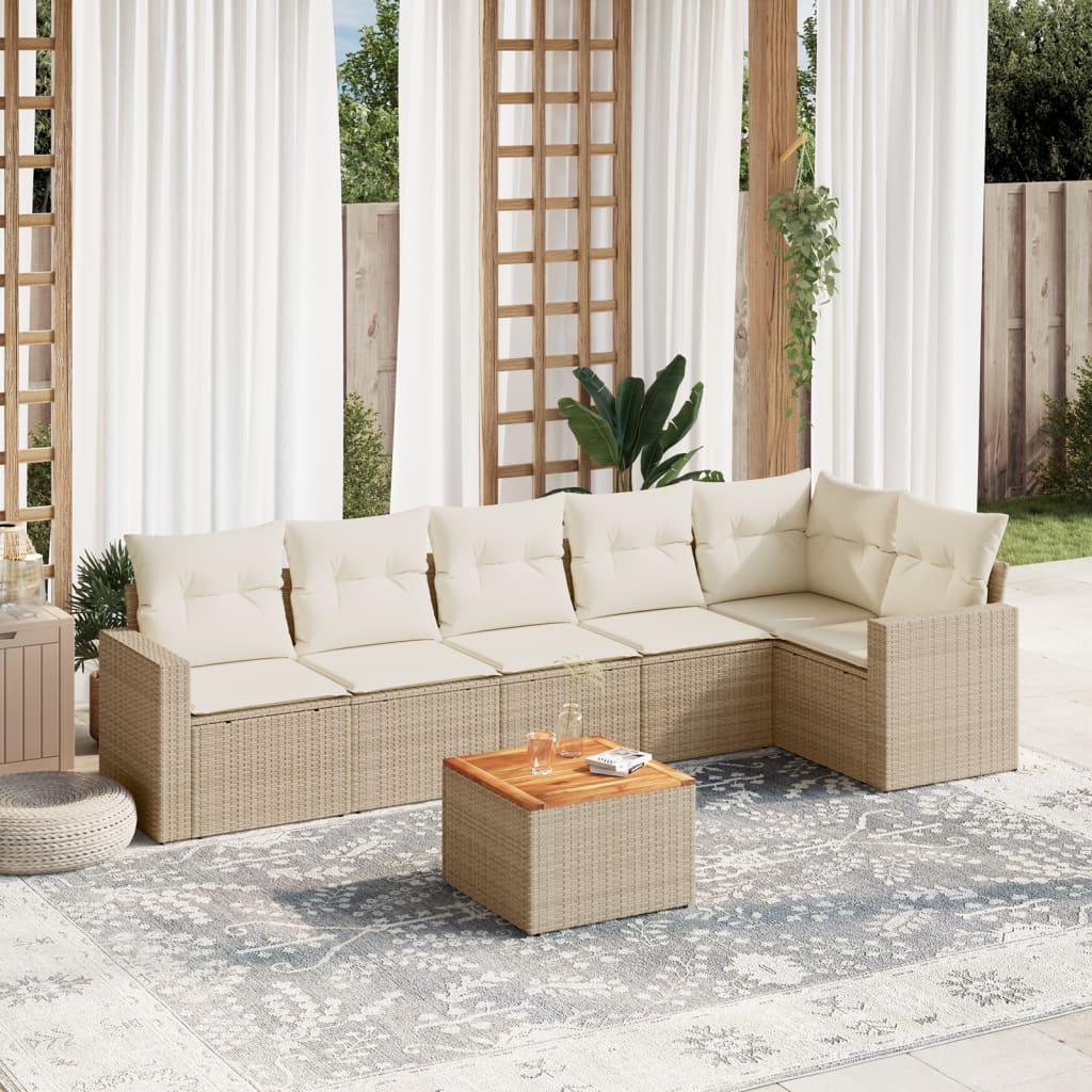 Sofasæt til haven 7 dele med hynder polyrattan beige billede