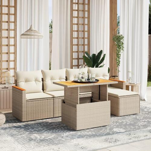 Sofasæt til haven 6 dele med hynder polyrattan beige