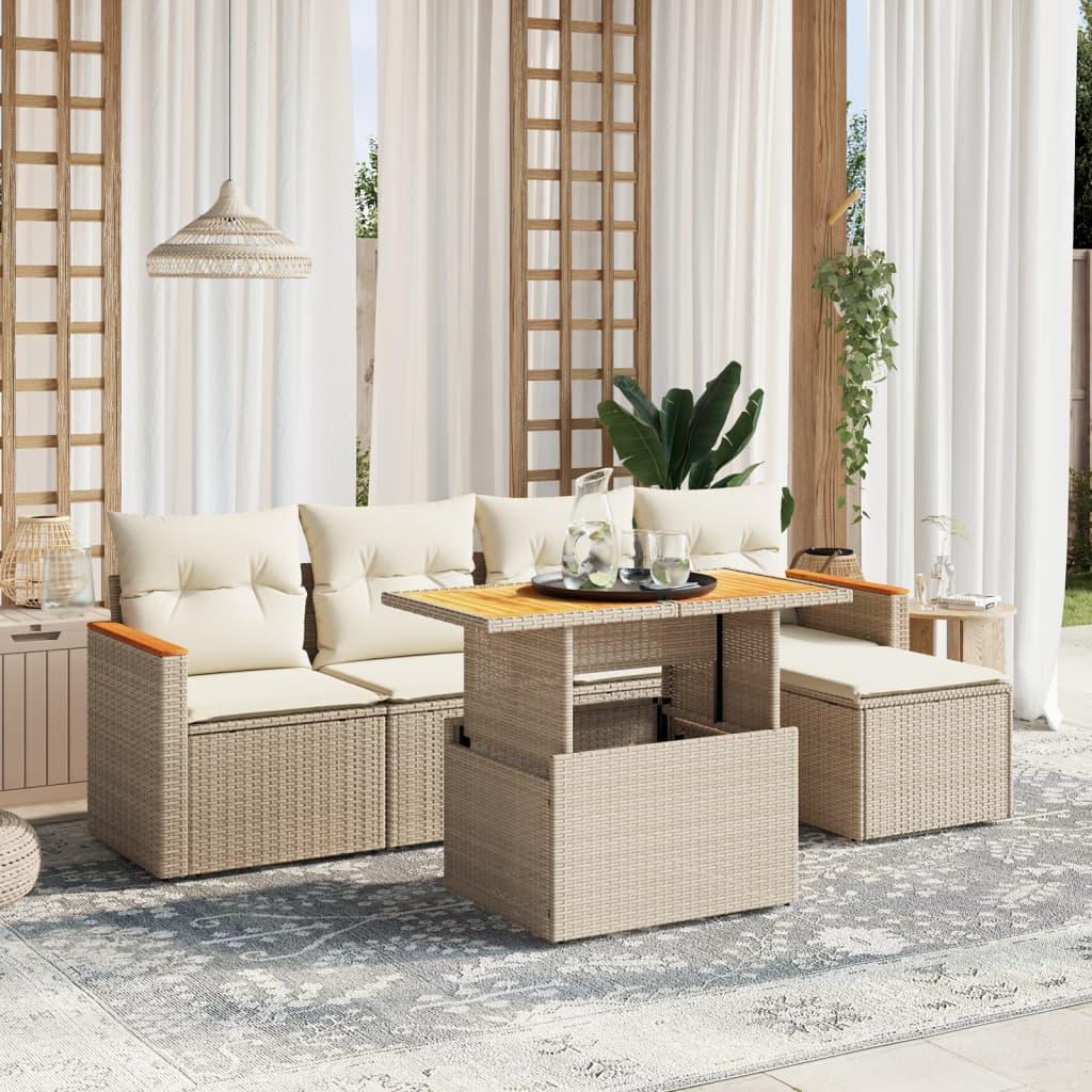 Sofasæt til haven 6 dele med hynder polyrattan beige