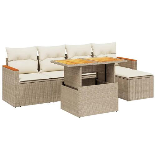 Sofasæt til haven 6 dele med hynder polyrattan beige