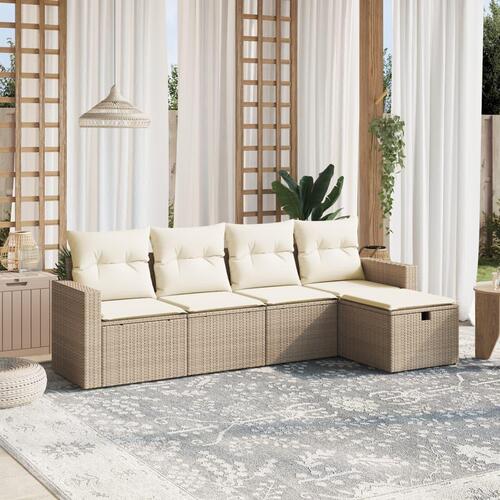 Sofasæt til haven 5 dele med hynder polyrattan beige
