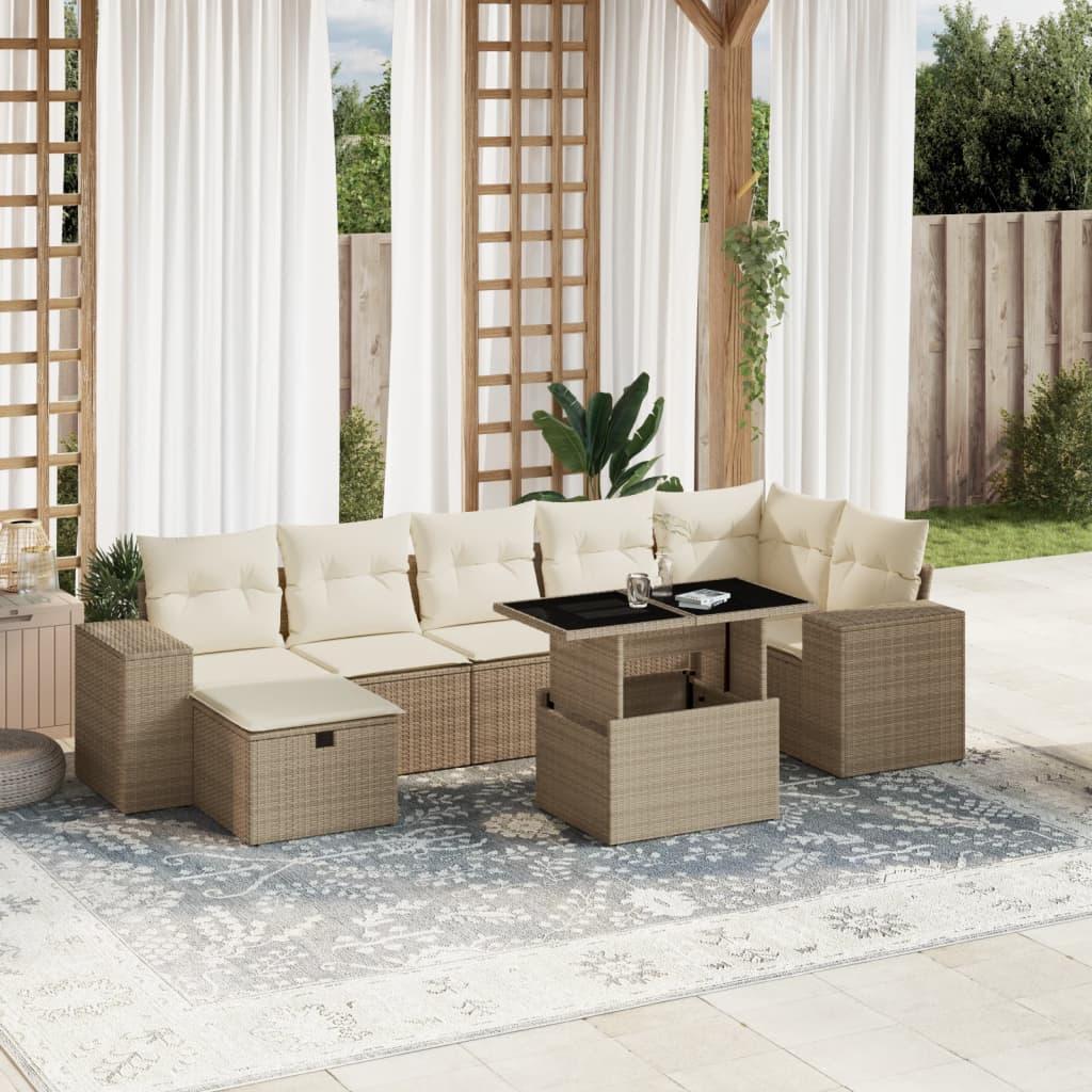 Sofasæt til haven 8 dele med hynder polyrattan beige