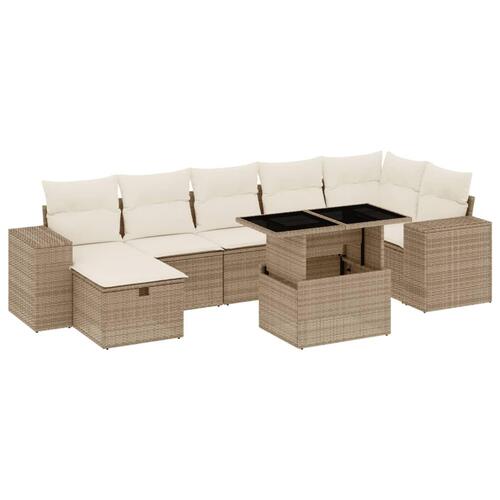 Sofasæt til haven 8 dele med hynder polyrattan beige