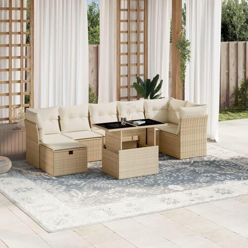Sofasæt til haven 8 dele med hynder polyrattan beige