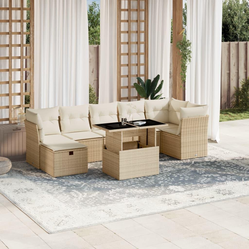 Sofasæt til haven 8 dele med hynder polyrattan beige