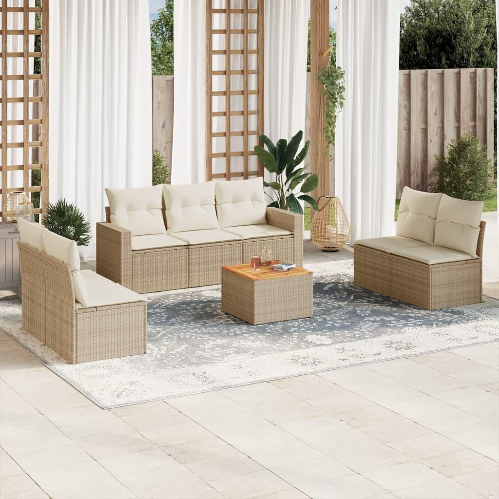 Sofasæt til haven 8 dele med hynder i polyrattan beige billede