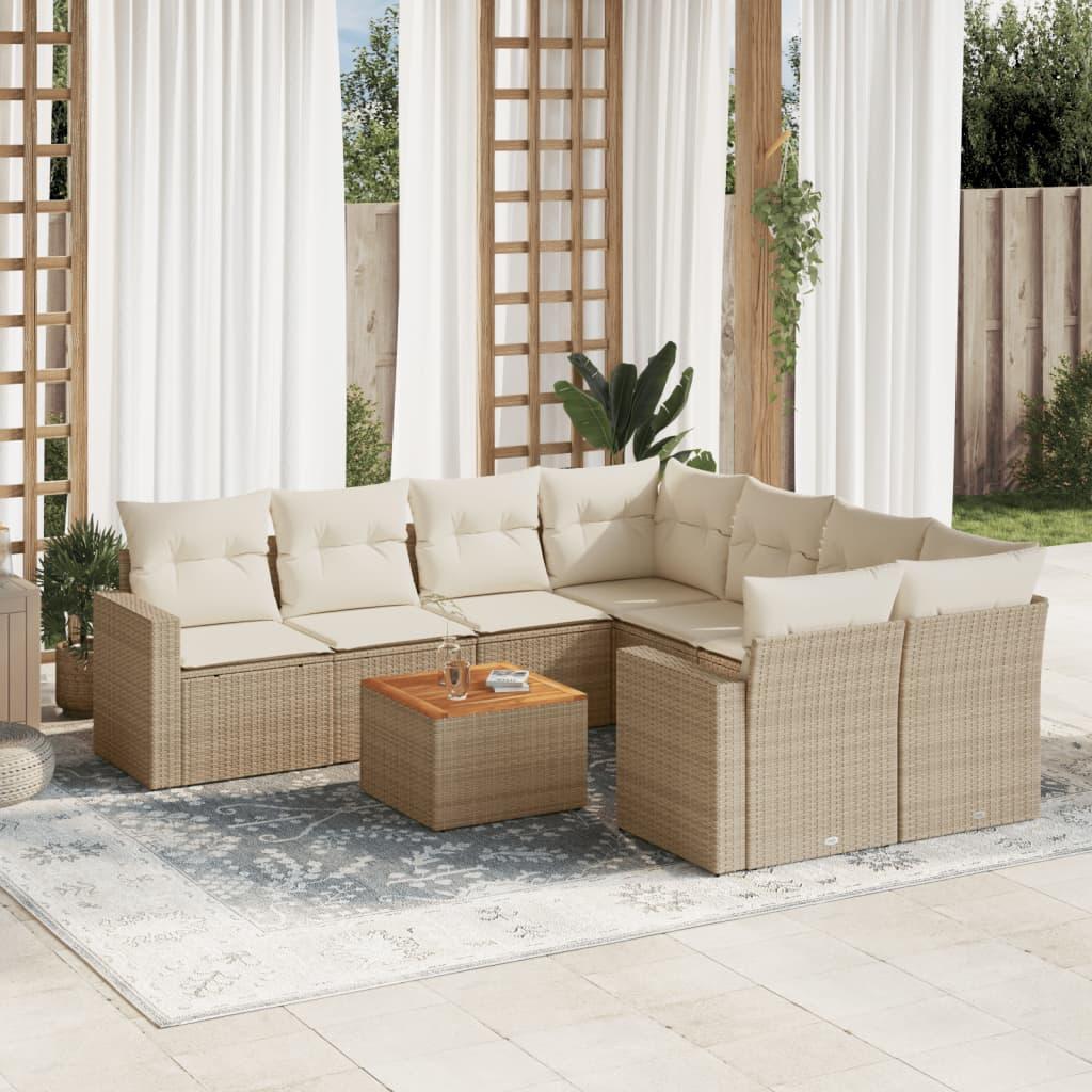 Sofasæt til haven 9 dele med hynder polyrattan beige billede