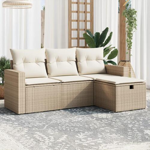 Sofasæt til haven 4 dele med hynder polyrattan beige