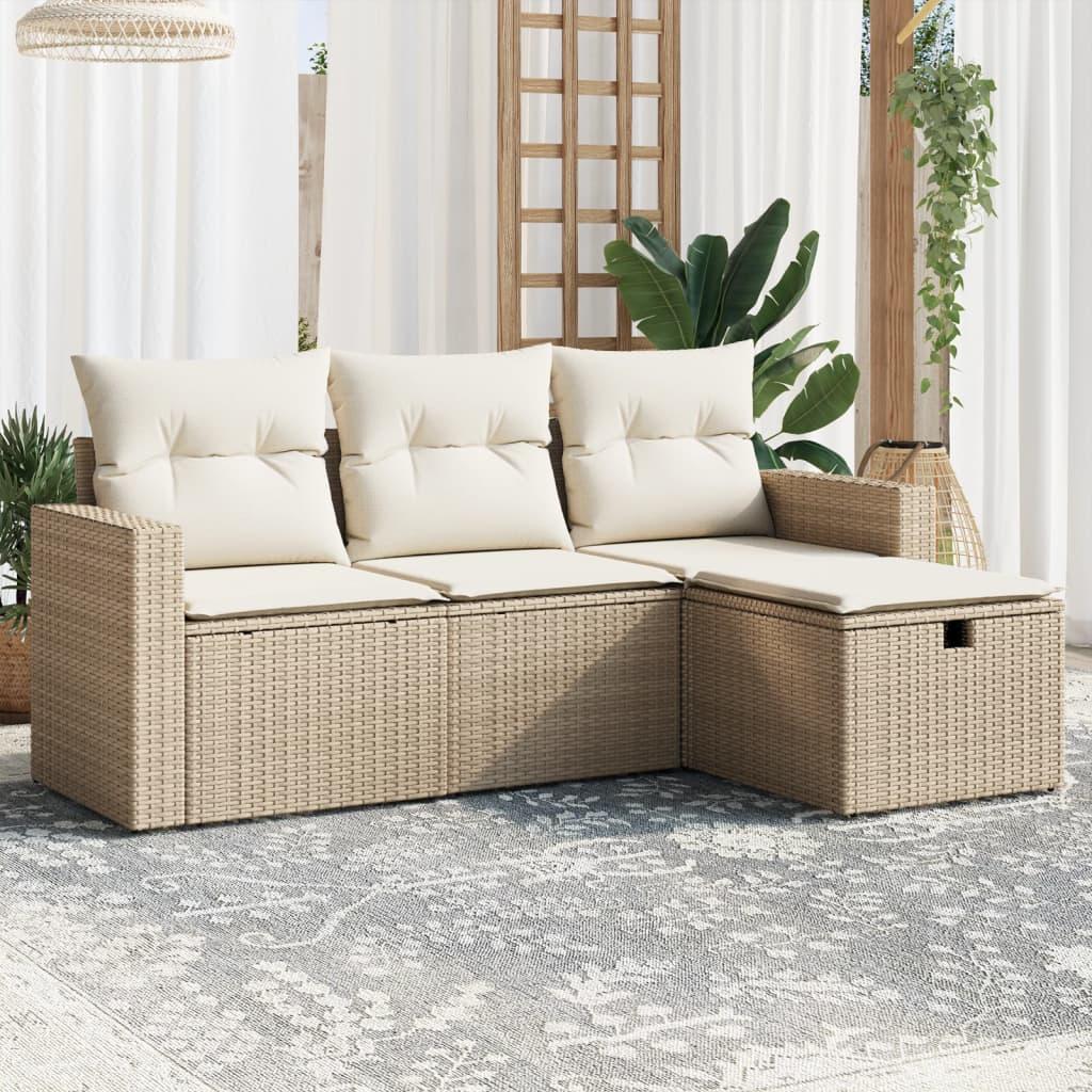 Sofasæt til haven 4 dele med hynder polyrattan beige